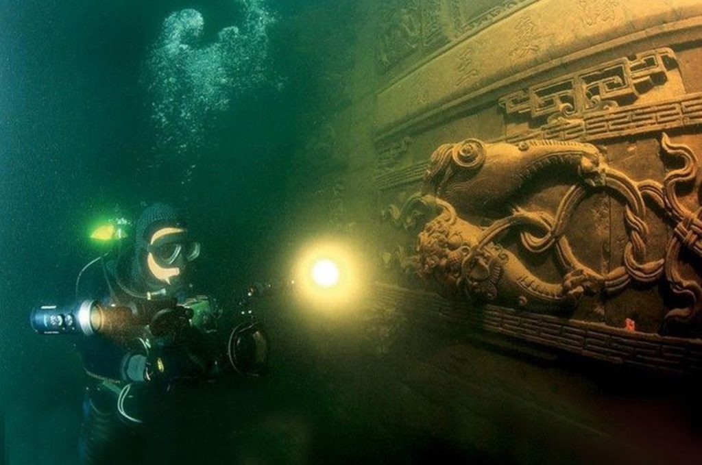 Discover the submerged 1400 year old ruins in Eastern China, often referred to as the Atlantis of China